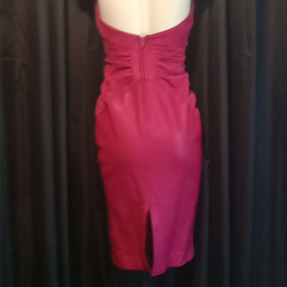 VINTAGE 80's Magenta Leather /Suede Dress - Picture 5 of 13